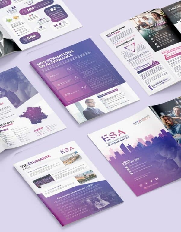 Brochures alternance ESA et PLV habillage de stand étudiant